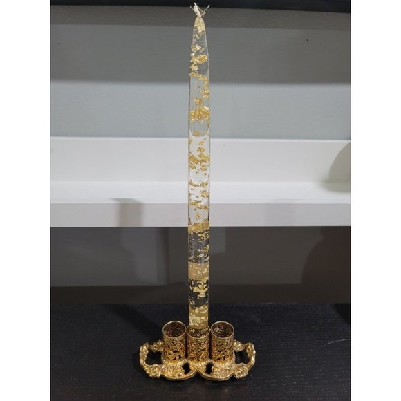 Accents Vtg Lucite Taper Candle Clear With Gold Flecks 12 Single